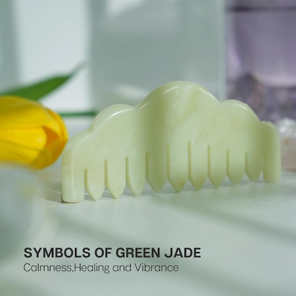 Naturlig Jade Kamhuvudmassageapparat, Hårbottenmassagekam och Gua Sha Skrapverktyg, Meridianmassageverktyg för Huvudvård och Avslappning (Premium Serpent Green