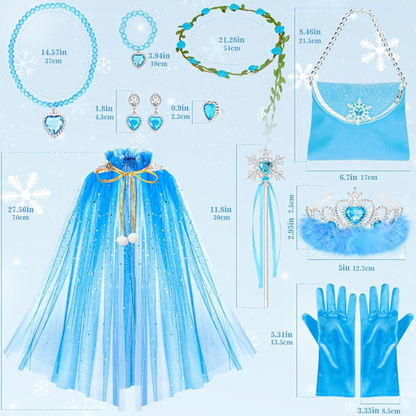 Princess Cape Set, 12 st Princess Klänningskläder för Liten Flicka, Princess Klänningar för Flicka 3-8 År Födelsedagspresent Blue