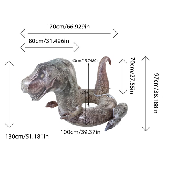 Dinosaurie Pool Float PVC 3D T Rex Simring Simbassäng Uppblåsbara Åktur för Vuxna Tonåringar Barn