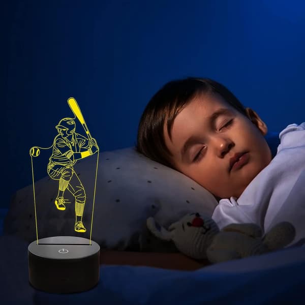 Baseball Nattlampe 3D Lampe, LED Baseball Mann Lys Soverom
