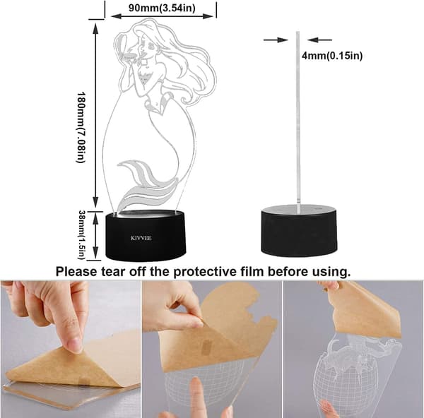 3D Nattlamper Havfrue Visuell 3D Skrivebordslampe Nattlys barn