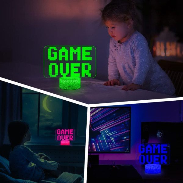 Gaminglampa Game Over Nattlampa 3D Illusion Lampor, Dimbar