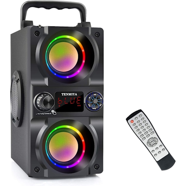 Bluetooth-kaiutin, 40 W (60 W huippu) kannettava langaton kaiutin värikkäillä valoilla, kaksoissubwoofer, järeä basso, FM-radio, MP3-soitin,