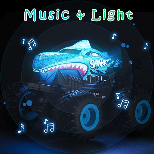 Kauko-ohjattava auto, 2,4 GHz:n kauko-ohjattava monster truck, RC-autot 2 akkua 60 minuuttia+, RC-temppuauton lelut valolla ja äänellä, sisä- ja ulkokäyttöön lapsille ja aikuisille Blue