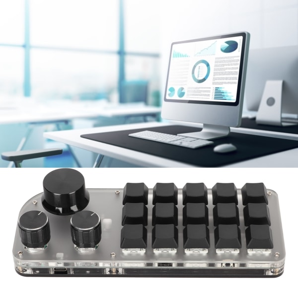 Programmerbar tastatur 3 knotter 15 taster bærbar RGB Bluetooth DIY mekanisk spilltastatur for kontorlaboratorium