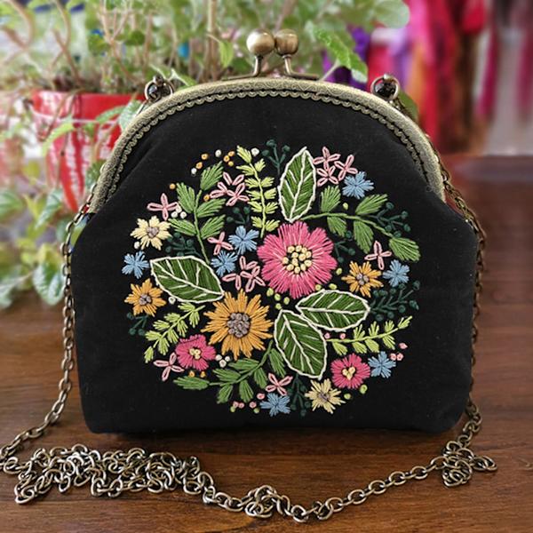 DIY broderi taske blomstermønster bærbar håndtaske krydset taske 16,5 cm (ikke færdig) (Motif de fleur étoile )