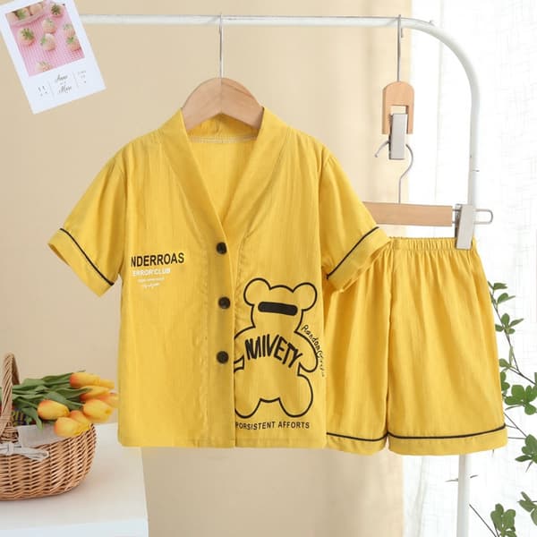 Pyjamat lapsille - Tyttöjen ja poikien pyjamashortsit, S (keltainen)