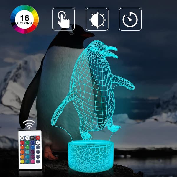 Penguin 3D Lampe til Børn, Attivolife 16 Farver Skiftende Illusion Dyr Natlampe