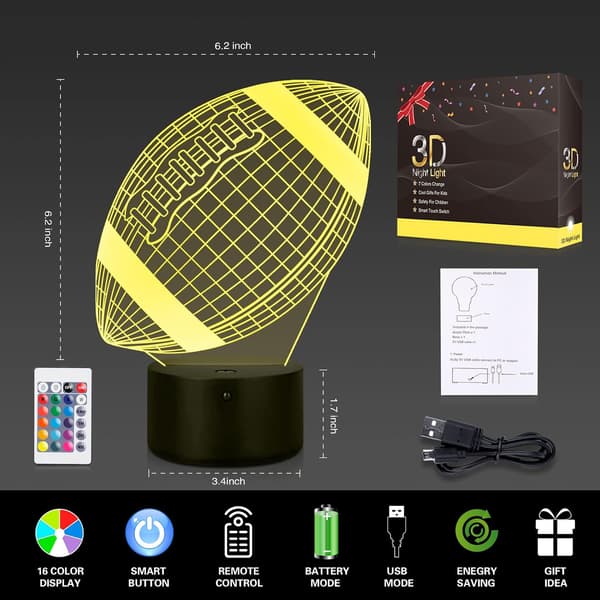 Fodbold Natlampe, Metplus 3D Illusion Lampe LED Hologram