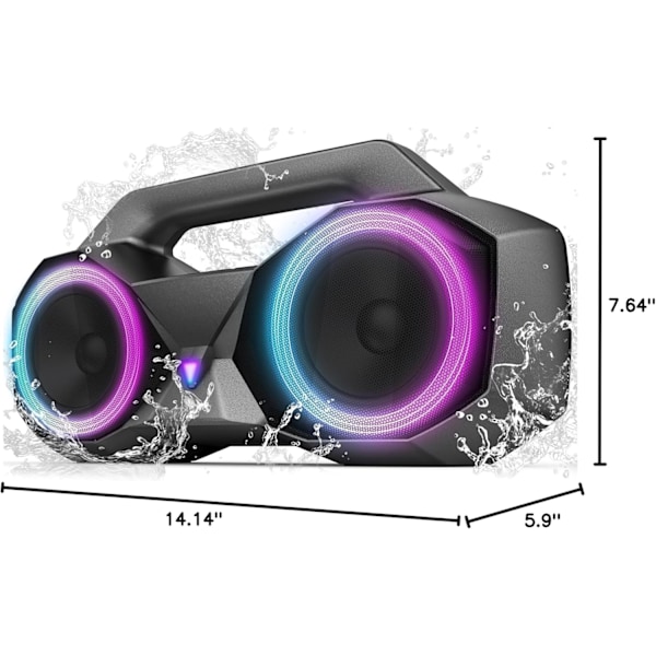 Bärbar Bluetooth-högtalare - IPX7 Vattentäta trådlösa högtalare med 80W Högt HiFi-stereoljud, 20 timmars speltid, Dynamiskt ljus, Djup bas