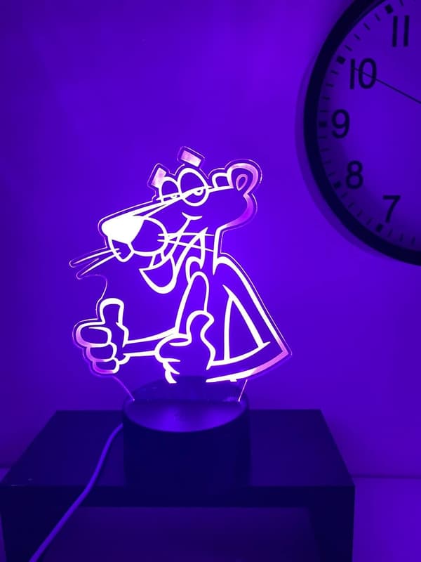 Rosa Panter lampe 3D Illusjon Nattlys, Fjernkontroll