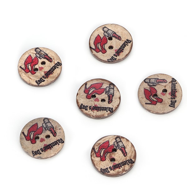 100 stk. runde malede knapper af kokosnøddeskal DIY syhåndværk 2 huller knapper 20mm farve 2