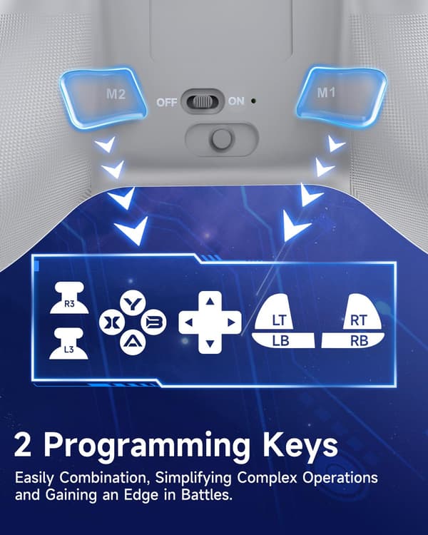 X15 PC-controller - Forbedret trådløs Bluetooth-controller med Hall-joysticks/Hall-aftræk/RGB-belysning - Ingen stickdrift, ingen dødzone - Fungerer til W white