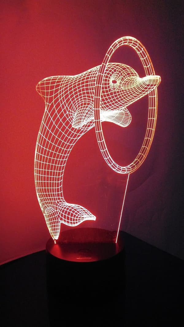 Dolphin 3D Natlys LED Illusion Lampe Sengelampe Bordlampe