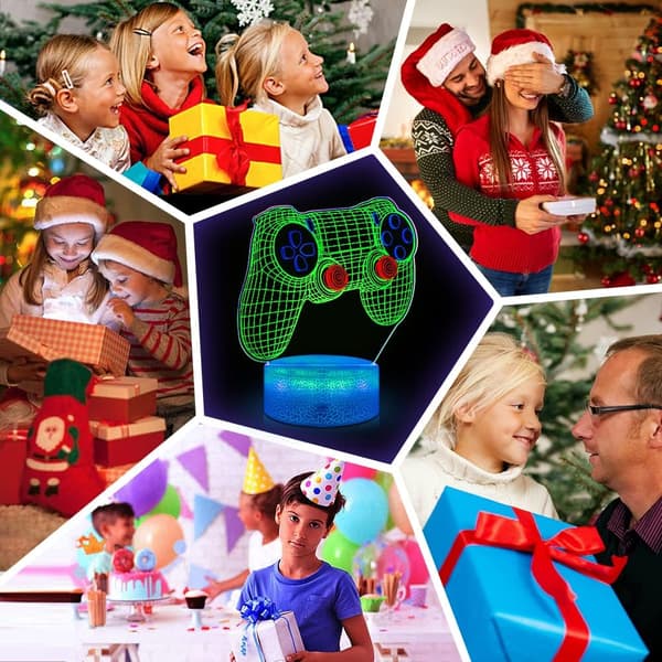 3 i 1 Oppgradert Gamepad Videospillrom Dekor 3D Nattlys