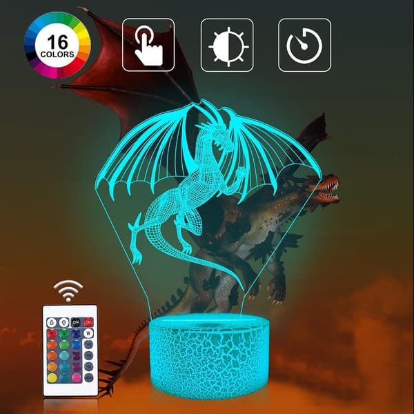 Drage Lampe, Attivolife Illusjon 3D Nattlys 16 Farger Ch