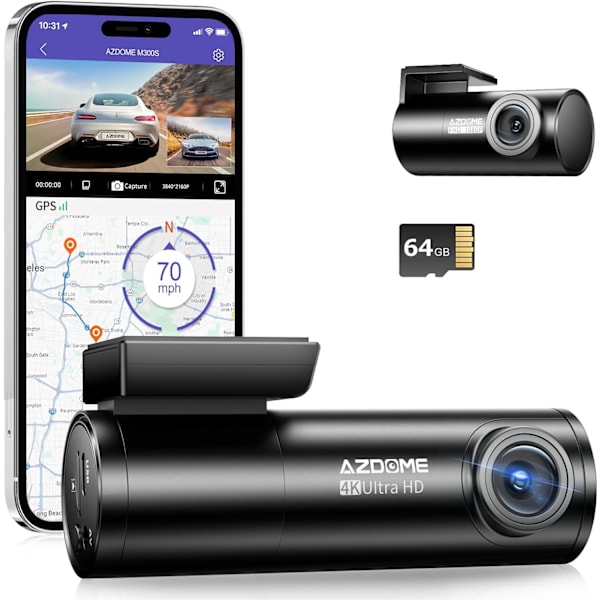4K Dash Cam 5G WiFi GPS, WDR Super Night Vision Camera for Car, G-Sensor, Parking Mode, Free 64GB SD Card, 170° Wide Angle Dashcam, Loop Recording, V