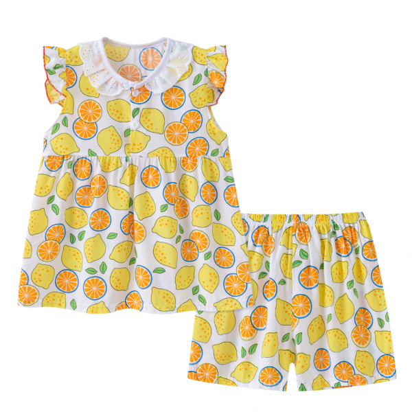 T-shirt och shorts för tjejer Set,L (gul citron)