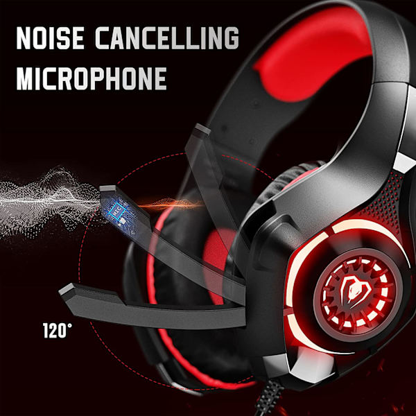 Gaming Headset for PS4 PS5 Xbox One Switch PC med støydempende mikrofon, dyp bass stereolyd (svart rød)-1 Black Red