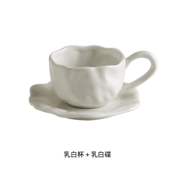 Modern Enfärgad Plisserad Keramisk Kaffemugg med Fat Eftermiddagste Dessertdryck Mugg Hem Tekopp Teservis Mugg Födelsedagspresent White