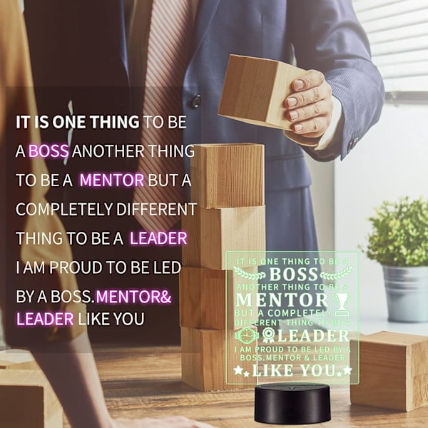 Boss-gåva Nattlampa Akryl 3D Illusionlampa Fjärrkontroll Smart Touch 7 Färgförändring Dekor LED-lampa med USB för Kvinnor Män Flickor Pojkar Födelsedag