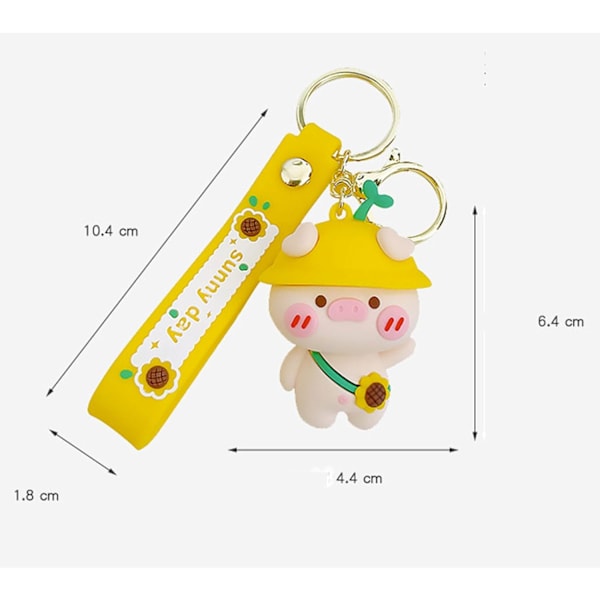 Avaimenperä, söpö kawaii-hattu-sika-avaimenperäkoriste, herkkä käsilaukun avaimet PVC-tarvikkeet lahjat lapsille pojille tytöille naisille vaaleanpunainen Yellow