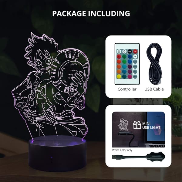 3D LED Natlampe Japan Anime Monkey D Luffy Cool 16 Farver