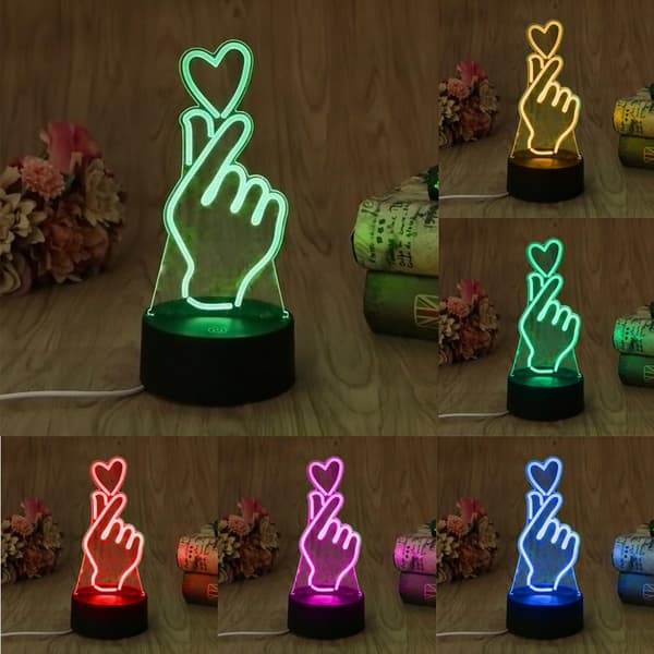 3D Lampe Rom Soverom Dekorativ Illusjon Nattlys, Finger