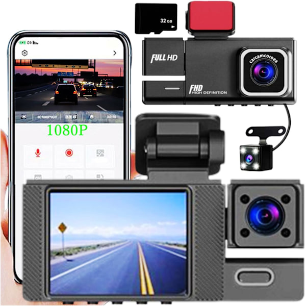 Dash Cam WiFi FHD 1080P Car Camera, Front and Inside Dual Dash Camera for Cars, Mini Dashcams with Night Vision, 24 Hours Parking Mode, WDR, Loop Rec