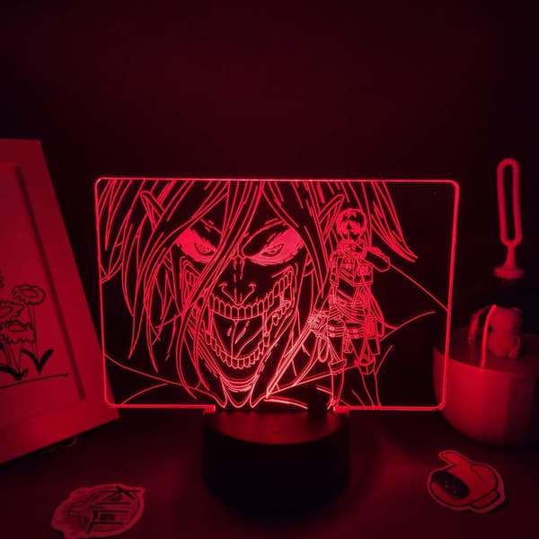 3D Nattlampe Anime Attack on Titan Figur Eren Jaeger Led