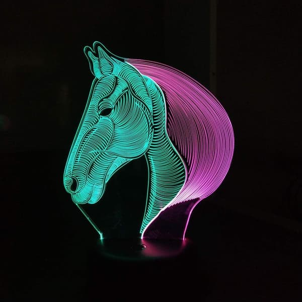 Häst LED 3D Illusion Optisk Nattlampa USB Multi Color La