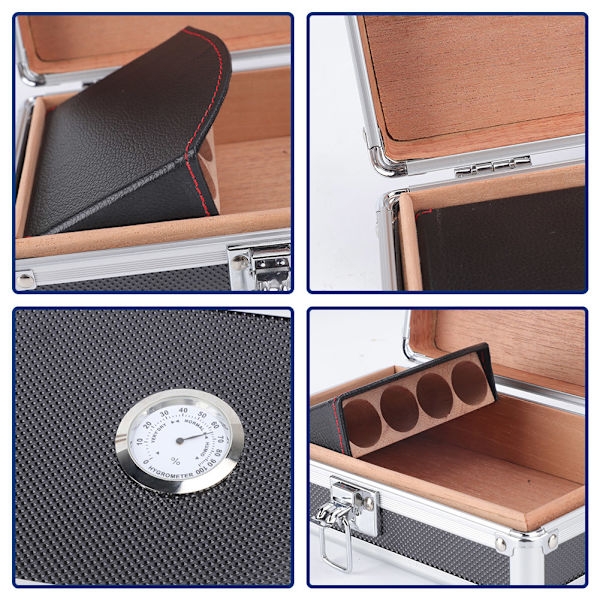 Aluminium Skal Cedarforet Cigar Humidor Opbevaringsboks Bærbar Gaveæske med Luftfugter