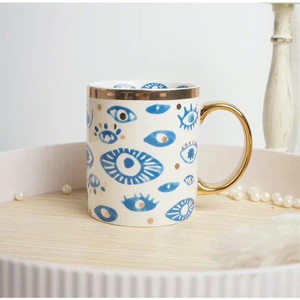 Ondt Øje Keramik Kaffekrus 385 ml Perfekt til Cappuccino Latte Te Øl Varme og kolde drikke, Kaffekopper til hjem og kontor, Opvask Eyes