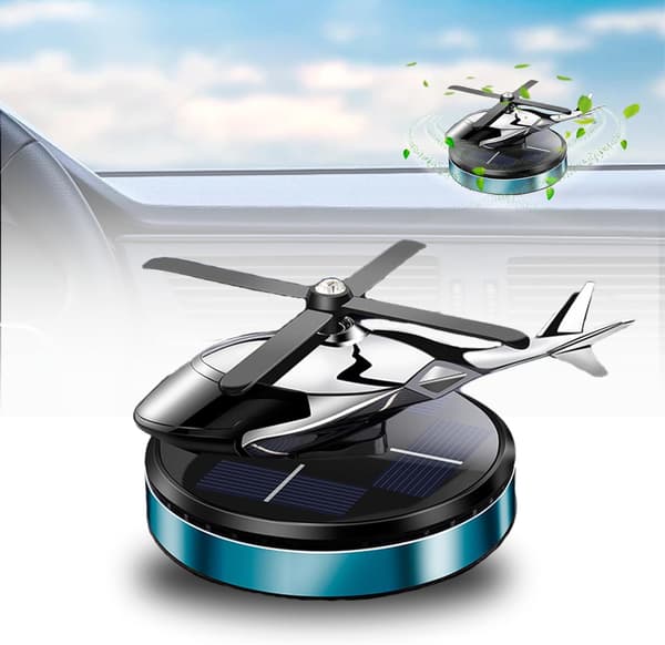 Solar - Drevet Helikopter Bil Luftfrisker – Aluminiumlegering Roterende Aromaterapi Diffuser til Bil/Hjem (Langvarig Duft) Blue