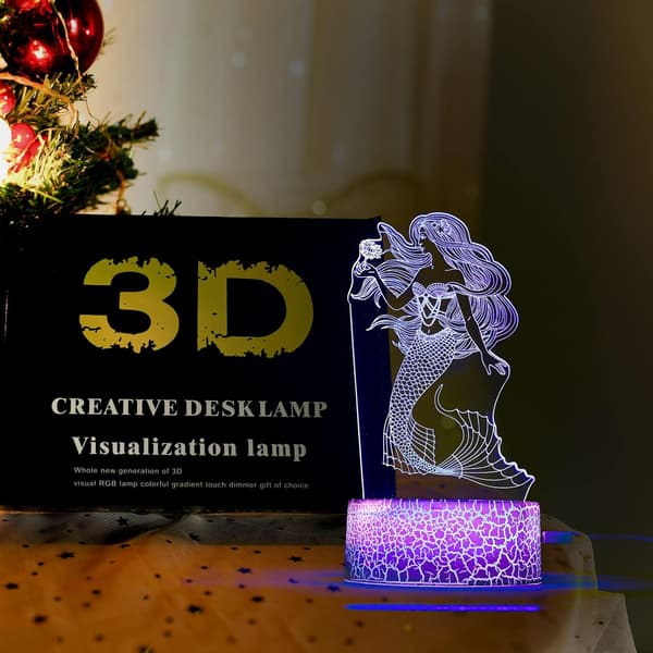 Havfrue 3D Illusjonslampe, LED Nattlys Bursdagsgave til G