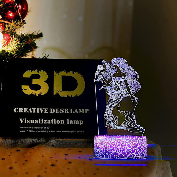 Mermaid 3D Illusion Lamp, LED nattlampa födelsedagspresent för G