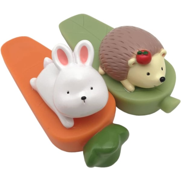 2 st dörrstoppar, igelkott kanin liten dörrstopp, söt djur kanin igelkott dörrstopp med stark friktionssilikonplatta, dörrstopp dörrkil, Rabbit and hedgehog