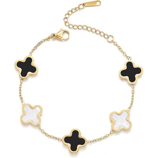 18K Forgylt Kløver Lykke Armbånd for Kvinner Hvit/Svart/Rød/Grønn Armbånd Søte Armbånd Smykker Gaver Trendy for Kvinner Black-1