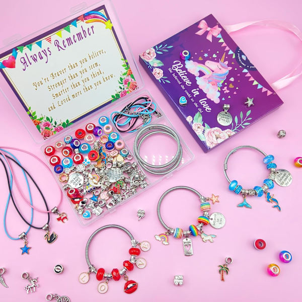 Charm armbandssats, smyckestillverkningstillbehör pärlor, enhörning/sjöjungfru hantverk presentset för flickor tonåringar i åldern 5-12