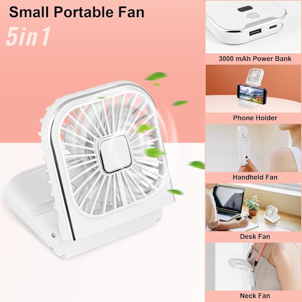Kokoontaitettava kädessä pidettävä tuuletin LED-näytöllä, Mini kannettava henkilökohtainen tuuletin USB ladattava varavirtalähde, akkukäyttöinen 180° kokoontaitettava