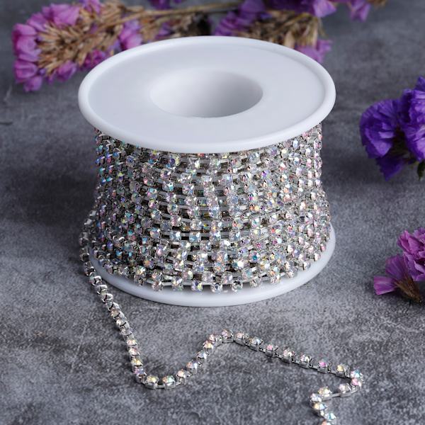 1 rulla kristalliketjua DIY-kaulakoruun, hääkoristeluun (ss6 hopea)