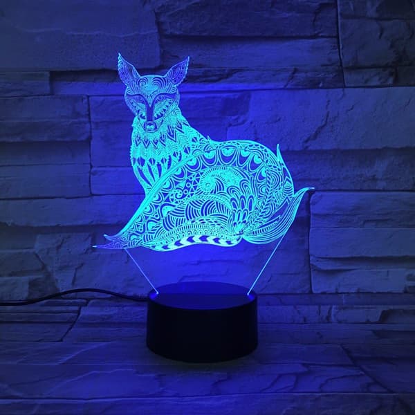 3D Ræv Natlampe Dyre Bord Skrivebord Optisk Illusion Lamper