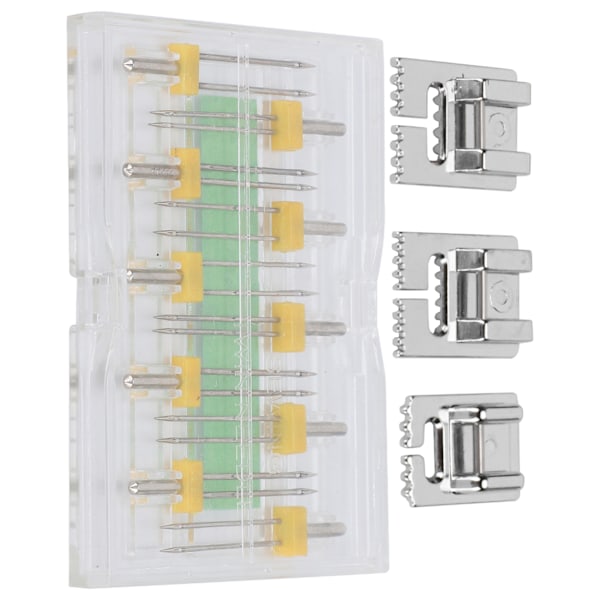 Tvillingnåls trykkfot Multistørrelser Blandet husholdningssymaskin Verktøy med plastboks