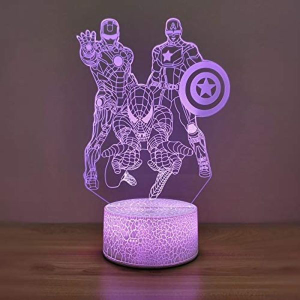 Spider Hero Natlampe Jern Captain America Mand 3D Optisk Illusion Lampe 7 Farver, Fødselsdag Julegaver til Børn Touch Light Borddekoration