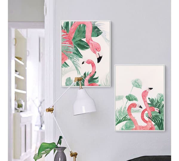 Flamingos i naturen Väggkonst Canvas Tryck Affisch, Enkel Mode Akvarellkonst