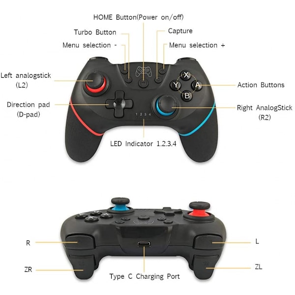 Kompatibel med Switch Pro Gamepad Switch-konsol 6 akser Han