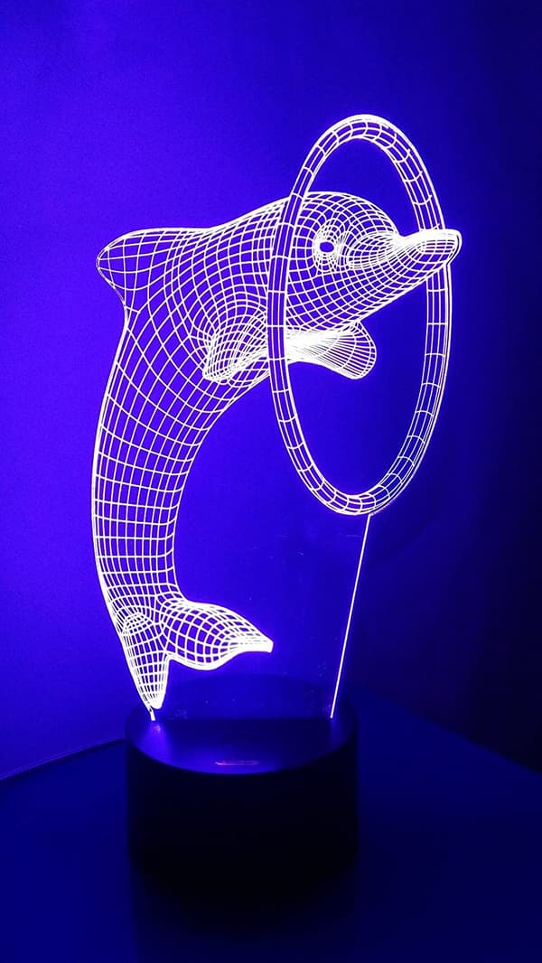 Delfin 3D Nattlys LED Illusjonslampe Nattbordslampe