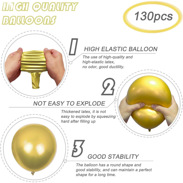 130 st metalliska guldballonger i olika storlekar 18\" 12\" 10\" 5\" ballonggirlangbåge perfekt för födelsedagsfest, examen, bröllop, semesterdekoration Metallic Gold