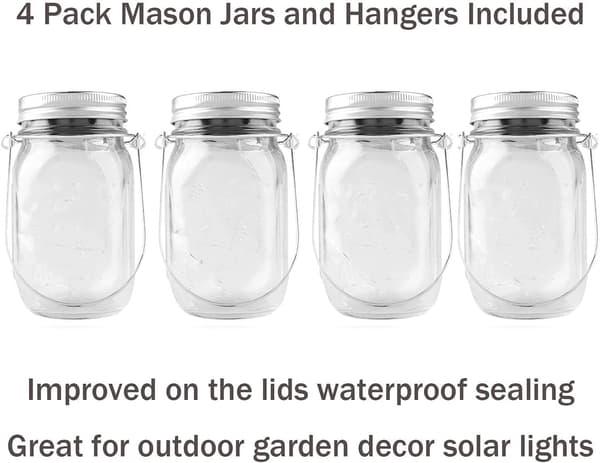 Solcelle Lanterner Mason Jar Hængende Lys, 4 Pakke 30 LED Lys
