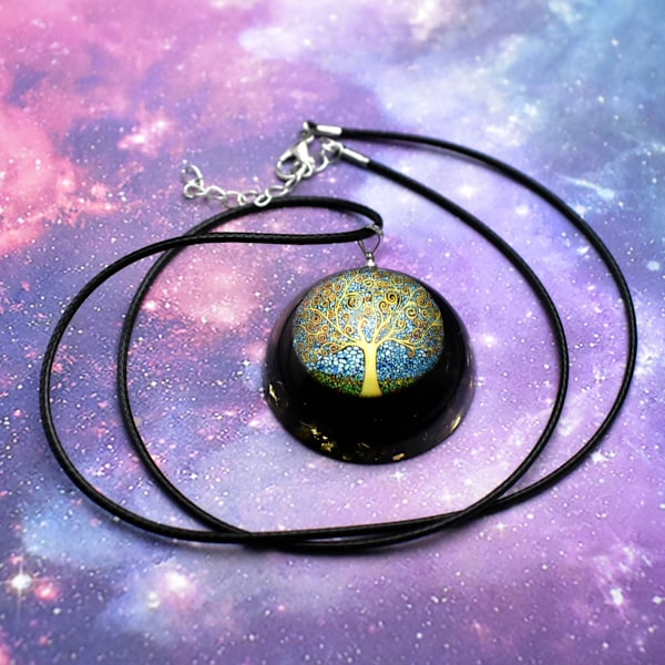 Obsidian krossad sten Livets träd Halsband